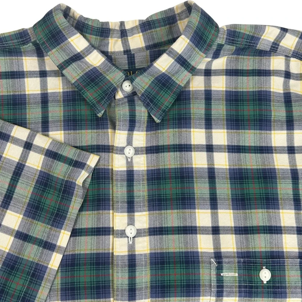 Polo Ralph Lauren Oxford Shirt Mens 3XB Big Tartan Plaid Green Navy Short Sleeve